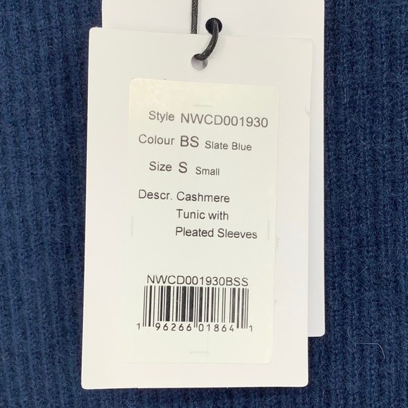 NEW! NAADAM Size Small Cashmere Tunic w/ Pleated Sleeves Slate Blue J7-3 - Picture 10 of 11